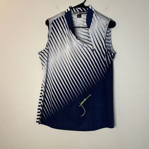JAMIE SADOCK Large Polo Tank Women's Top White and Blue Active Golf Tennis